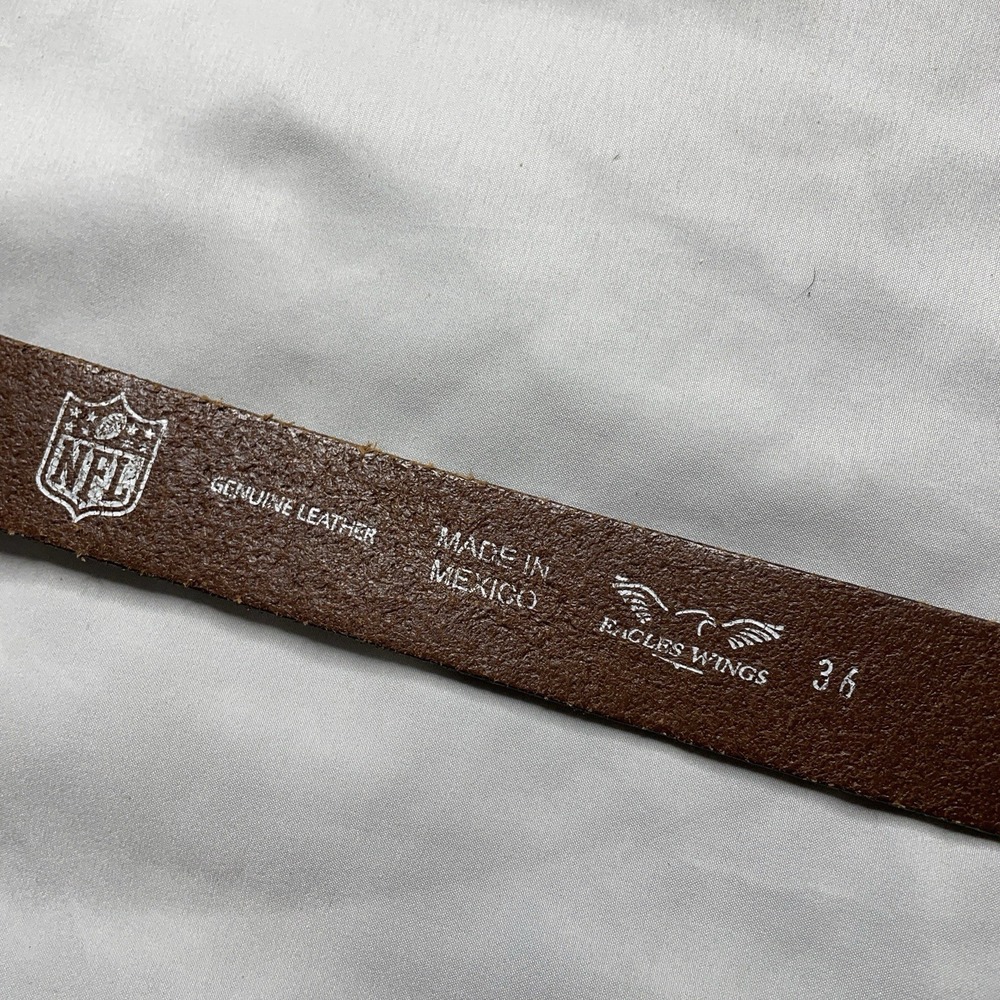 NFL Green Bay Packers Leather Belt Mens 36 Eagles Wings Brown Logo Embossed - Picture 2 of 12